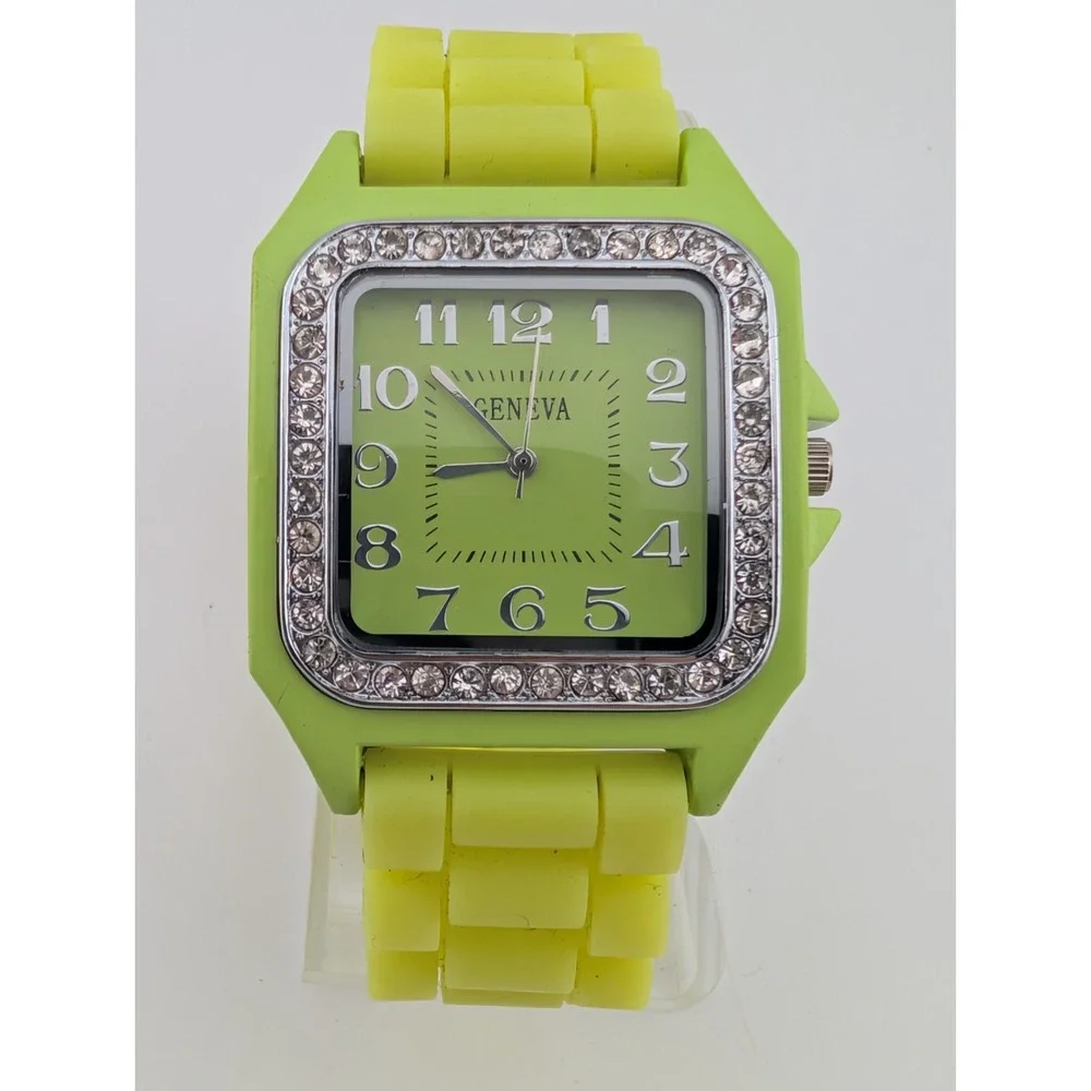 Geneva Women's Watch 38mm Case Lime Green Silicone Band- New Battery